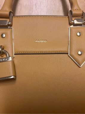 ALDO Mustard Tan Structured Satchel with Gold Accents